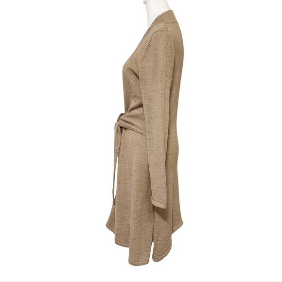 Tristan Long Belted Cardigan Tan Wool Blend Open Front Women's Size Medium - Picture 3 of 10